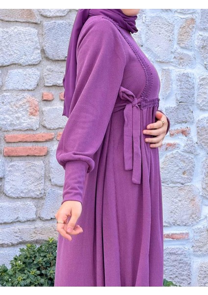 Ankanoor Yandan Bağlamalı Dantelli Örme Elbise ANKA255105 fırsatları