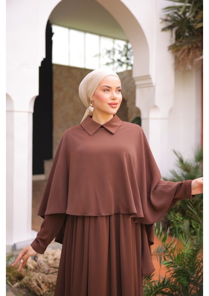 Ankanoor Yakalı Pelerinli Elbise ANKA255084