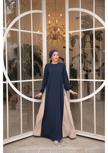 Ankanoor Lacivert Yandan Garnili Elbise ANKA255061