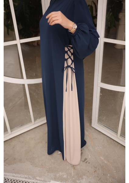 Ankanoor Lacivert Yandan Garnili Elbise ANKA255061