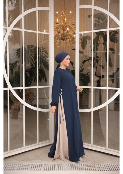 Ankanoor Lacivert Yandan Garnili Elbise ANKA255061