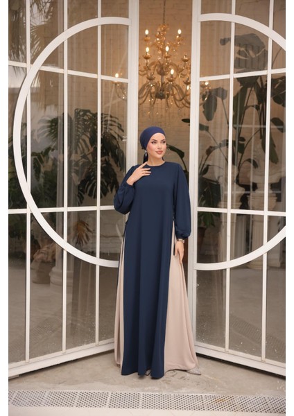 Ankanoor Lacivert Yandan Garnili Elbise ANKA255061