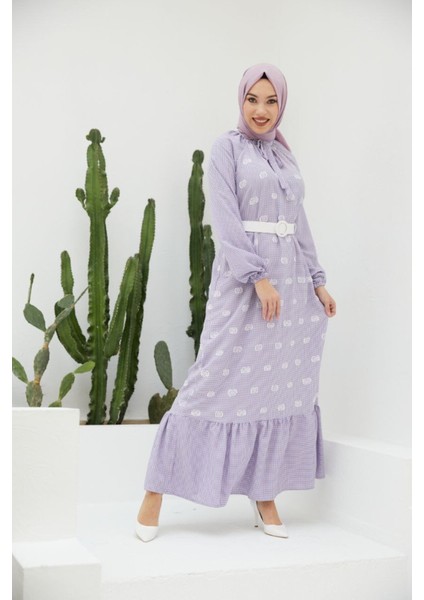 Ankanoor Pötikare Reglan Kol Nakışlı Elbise ANKA251406