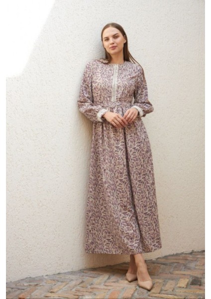 Ankanoor Çıtır Desen Kuşaklı Keten Elbise ANKA251516