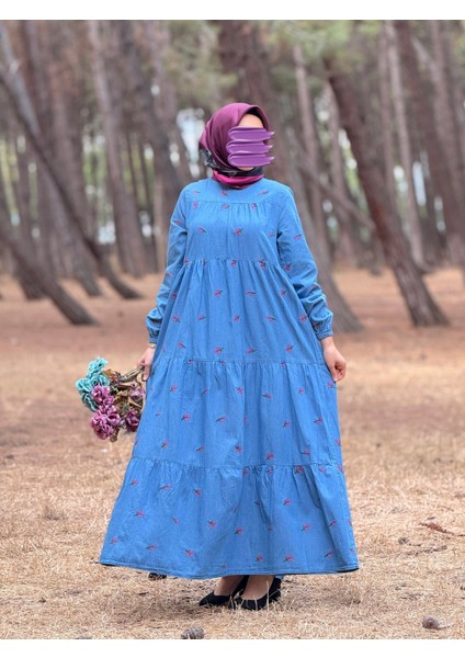 Ankanoor Çiçek Nakışlı Kot Elbise ANKA251896