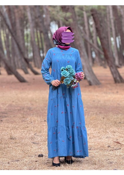 Ankanoor Çiçek Nakışlı Kot Elbise ANKA251896 modelleri