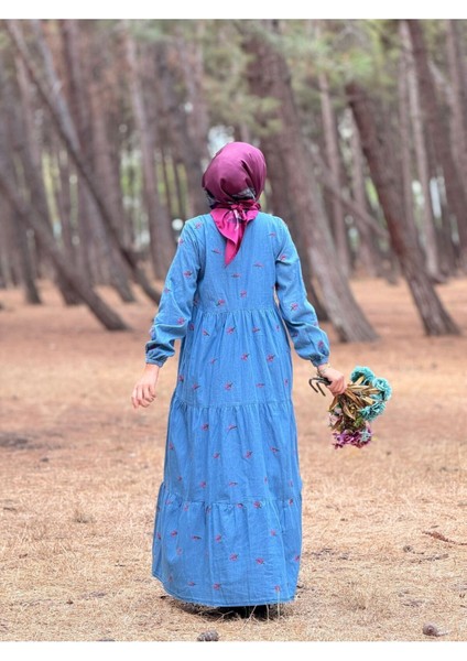 Ankanoor Çiçek Nakışlı Kot Elbise ANKA251896 indirimleri