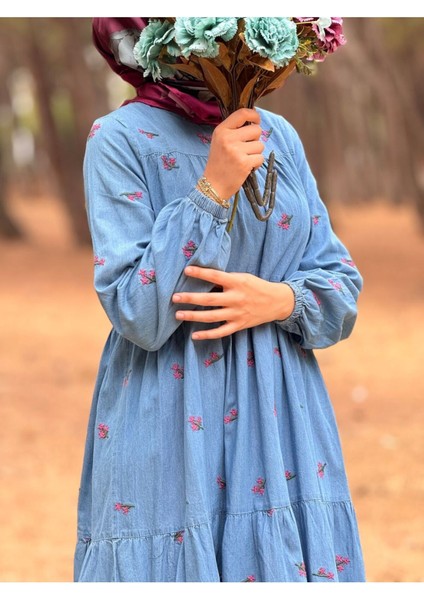 Ankanoor Çiçek Nakışlı Kot Elbise ANKA251896