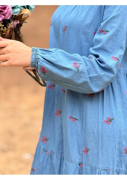 Ankanoor Çiçek Nakışlı Kot Elbise ANKA251896