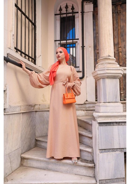 Ankanoor Balon Kol Pötikareli Jakar Elbise ANKA251691