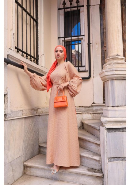 Ankanoor Balon Kol Pötikareli Jakar Elbise ANKA251691 fiyatları