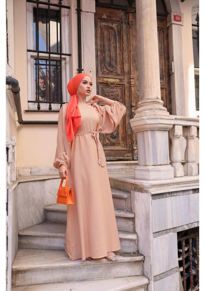 Ankanoor Balon Kol Pötikareli Jakar Elbise ANKA251691 fırsatları