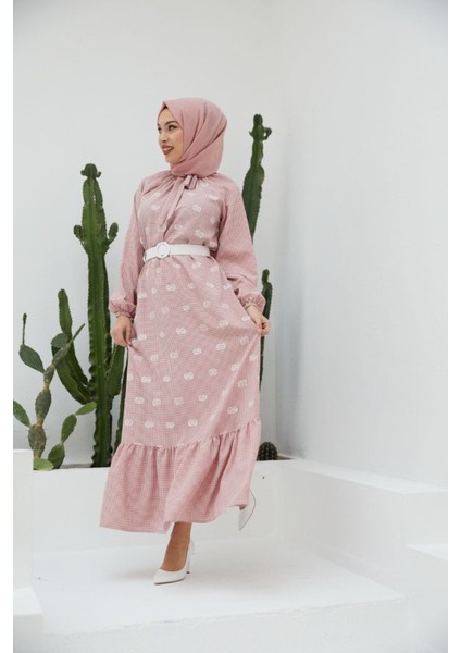 Ankanoor Pötikare Reglan Kol Nakışlı Elbise ANKA251406