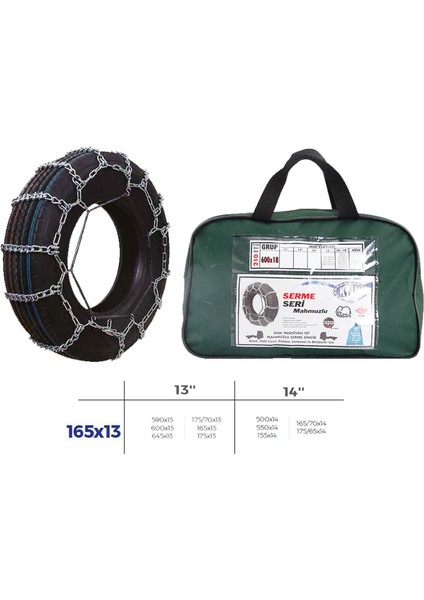 Techmrt Patinaj Zinciri Binek ve Hafif Tic.araç Serme 13-14 Jant 590X13 Zincir Ebatlari Için Resime Bakiniz