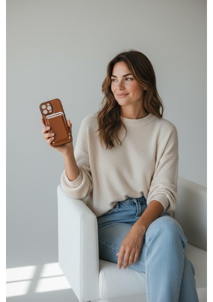 iPhone 16 Pro Max Uyumlu Premium Deri Magsafe Cüzdanlı Kartlıklı Kamera Çerçeve Standlı Kılıf Kahver indirimleri