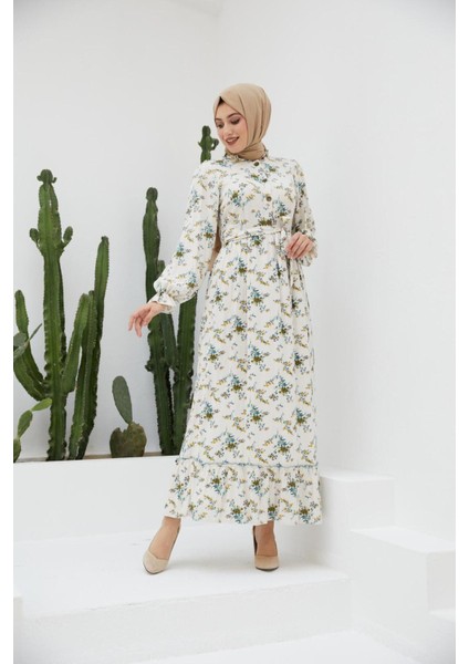 Ankanoor Yarım Pat Fırfırlı Çingene Desen Keten Elbise ANKA251401 modelleri