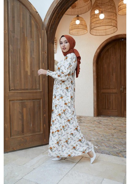 Ankanoor Hakim Yaka Çingene Model Keten Elbise ANKA251400