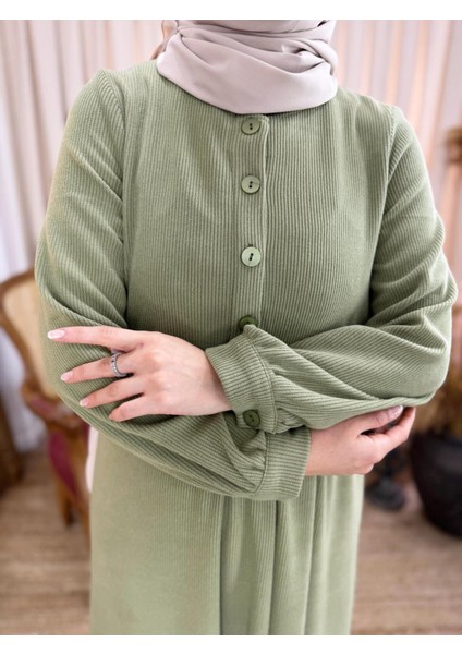 Ankanoor Yeşil Yarım Pat Düğmeli Örme Elbise ANKA258064 modelleri