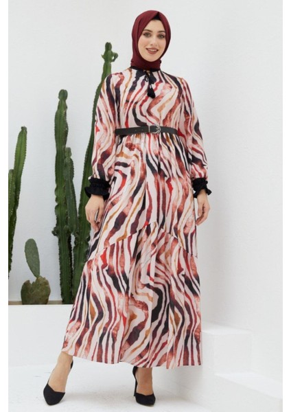 Ankanoor Kobe Krep Püskül Detaylı Kemerli Elbise ANKA251404