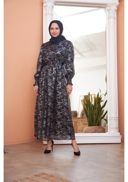 Ankanoor Balon Kol Simli Varaklı Şifon Elbise ANKA251518 fiyatları