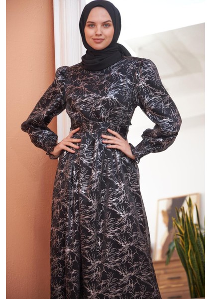 Ankanoor Balon Kol Simli Varaklı Şifon Elbise ANKA251518 modelleri