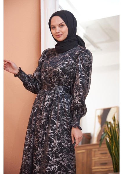 Ankanoor Balon Kol Simli Varaklı Şifon Elbise ANKA251518 fırsatları