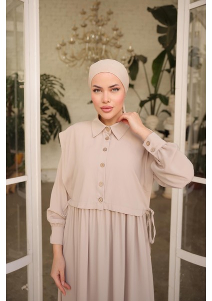 Ankanoor Açık Bej Önlüklü Medine Ipeği Elbise ANKA255065 fiyatları