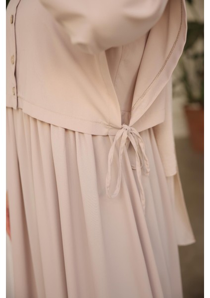 Ankanoor Açık Bej Önlüklü Medine Ipeği Elbise ANKA255065