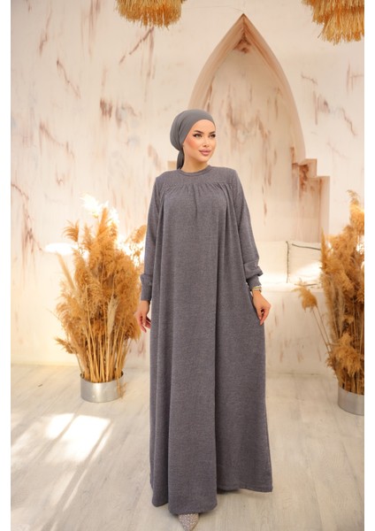 Ankanoor Gri Robalı Tokalı Tesettür Elbise ANKA258027
