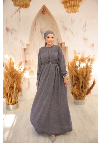 Ankanoor Gri Robalı Tokalı Tesettür Elbise ANKA258027 fırsatları