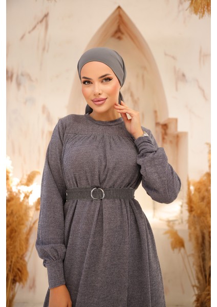 Ankanoor Gri Robalı Tokalı Tesettür Elbise ANKA258027 indirimleri