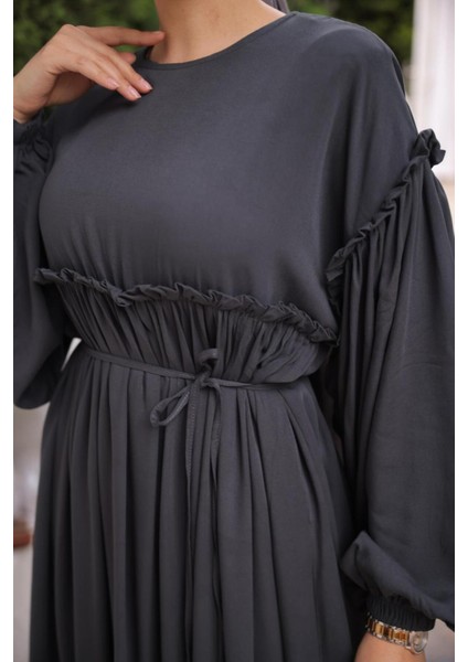 Ankanoor Robalı Büzgülü Oversize Elbise ANKA255093