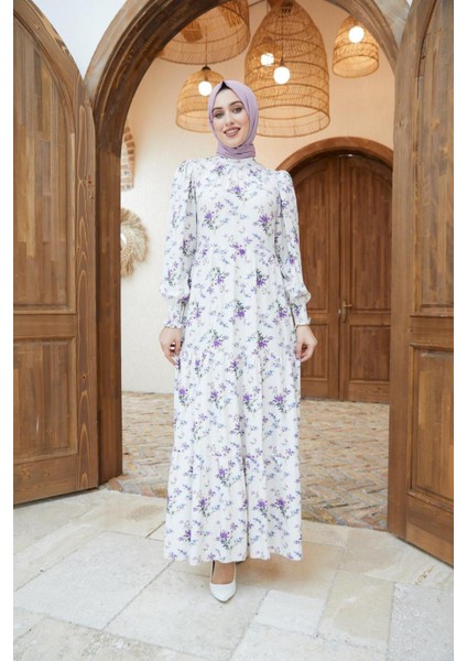 Ankanoor Hakim Yaka Çingene Model Keten Elbise ANKA251400