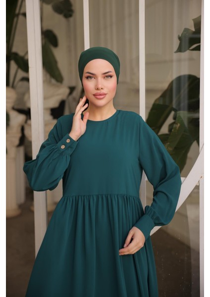 Ankanoor Zümrüt Yeşili Önlüklü Medine Ipeği Elbise ANKA255065 fiyatları