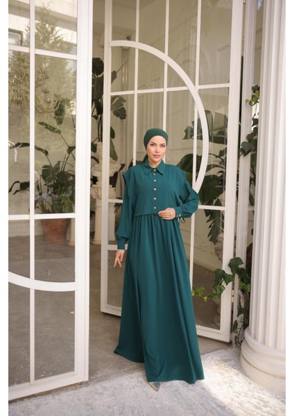 Ankanoor Zümrüt Yeşili Önlüklü Medine Ipeği Elbise ANKA255065 indirimleri