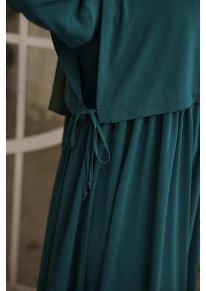 Ankanoor Zümrüt Yeşili Önlüklü Medine Ipeği Elbise ANKA255065