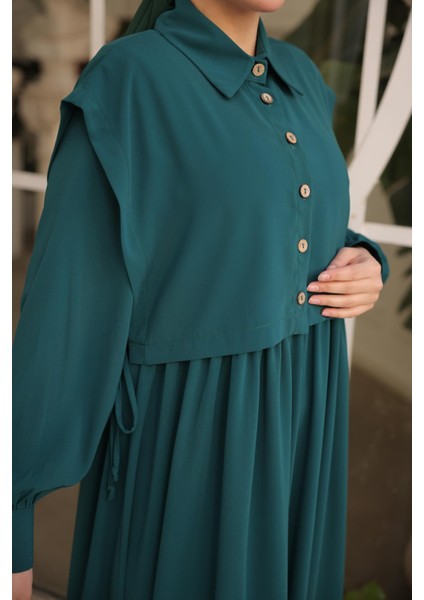 Ankanoor Zümrüt Yeşili Önlüklü Medine Ipeği Elbise ANKA255065