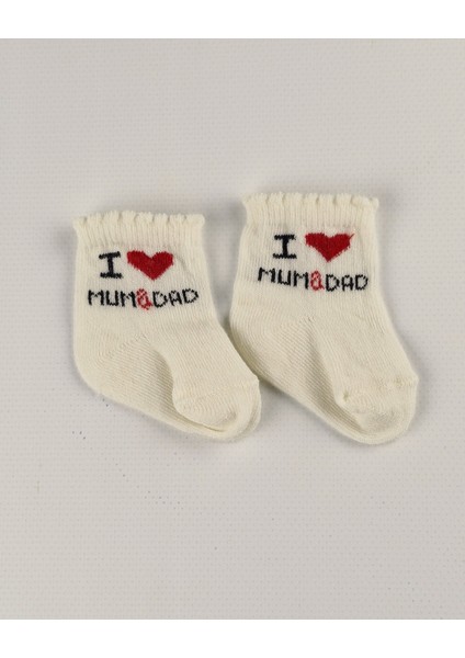 Kız & Erkek Bebek Çorap Seti 3'lü "ı Love Mum & Dad" Yazılı - 0-18 Ay modelleri