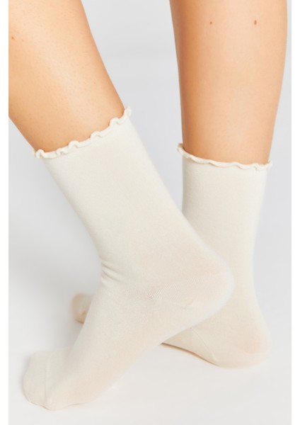 Bambu Kadın Lastiksiz Krem Fırfırlı Lastiksiz Dikişsiz Kadın Krem Soket Çorap/iz Bırakmaz/sıkmayan Çorap modelleri