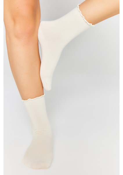 Bambu Kadın Lastiksiz Krem Fırfırlı Lastiksiz Dikişsiz Kadın Krem Soket Çorap/iz Bırakmaz/sıkmayan Çorap fırsatları