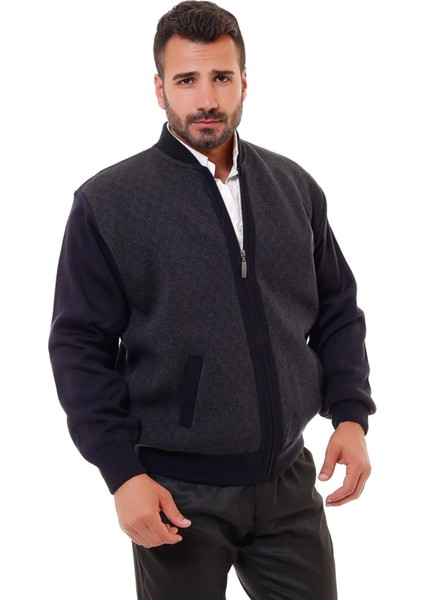 Çelik Örgü Astarlı Fermuarlı Triko Erkek Hırka Battal Boy Baba