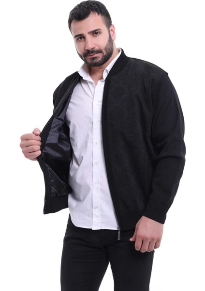 Çelik Örgü Astarlı Fermuarlı Triko Erkek Hırka Battal Boy Baba