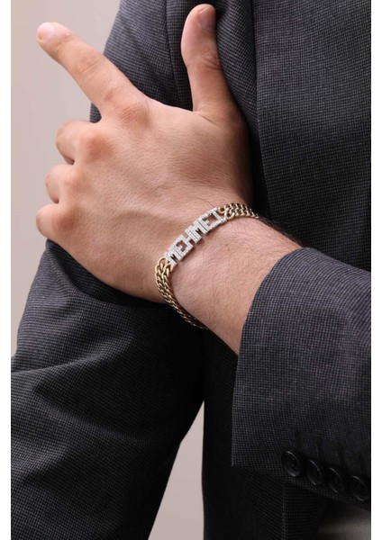 14 Ayar Gurmet Isimli Altın Erkek Bileklik