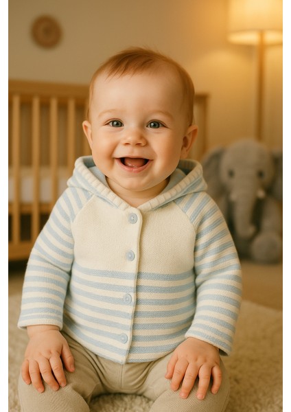 Yenidoğan Kapüşonlu Çift Katlı Triko Kız - Erkek Bebek Hırka