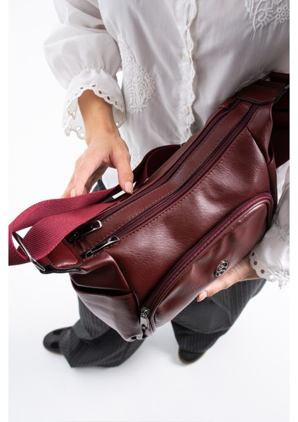 Kadın Ayarlanabilir Çapraz Askılı Çok Gözlü Suni Deri Omuz Çantası 1434