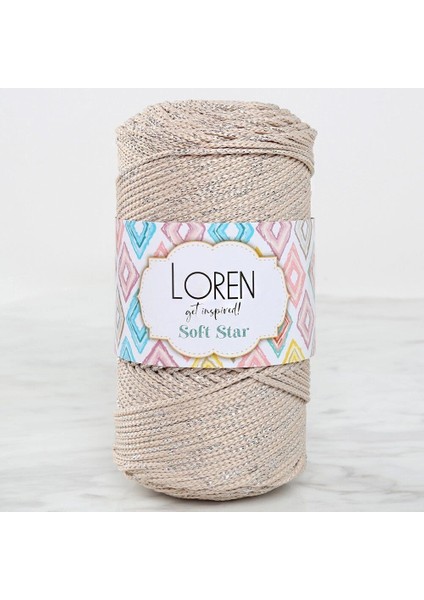 Loren Soft Star Makrome Ipi Gümüş Simli Bej RM101