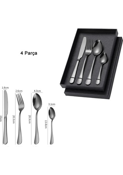 Premium Kalite Bpa'sız Paslanmaz Çelik Çatal, Kaşık ve Bıçak Seti Siyah Renk 4 Parça (24+ Ay) fiyatları