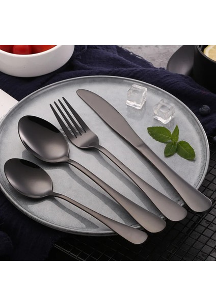 Premium Kalite Bpa'sız Paslanmaz Çelik Çatal, Kaşık ve Bıçak Seti Siyah Renk 4 Parça (24+ Ay) modelleri