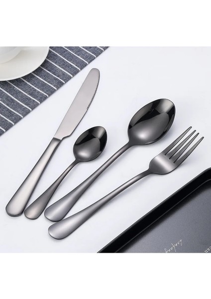 Premium Kalite Bpa'sız Paslanmaz Çelik Çatal, Kaşık ve Bıçak Seti Siyah Renk 4 Parça (24+ Ay) fırsatları