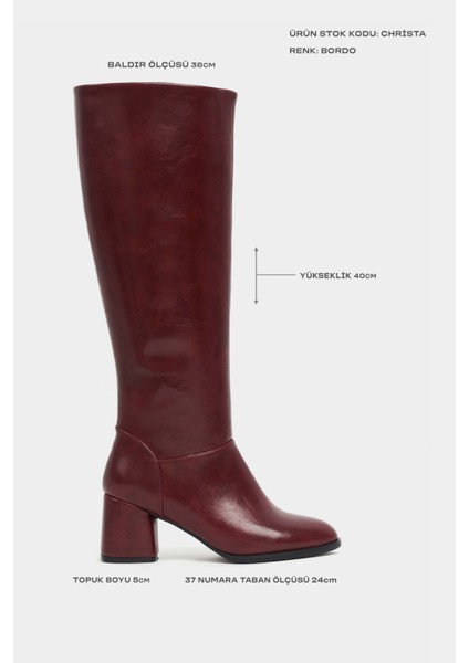 Christa Bordo Raşel Rustik Desen Küt Burun Kadın Topuklu Çizme modelleri